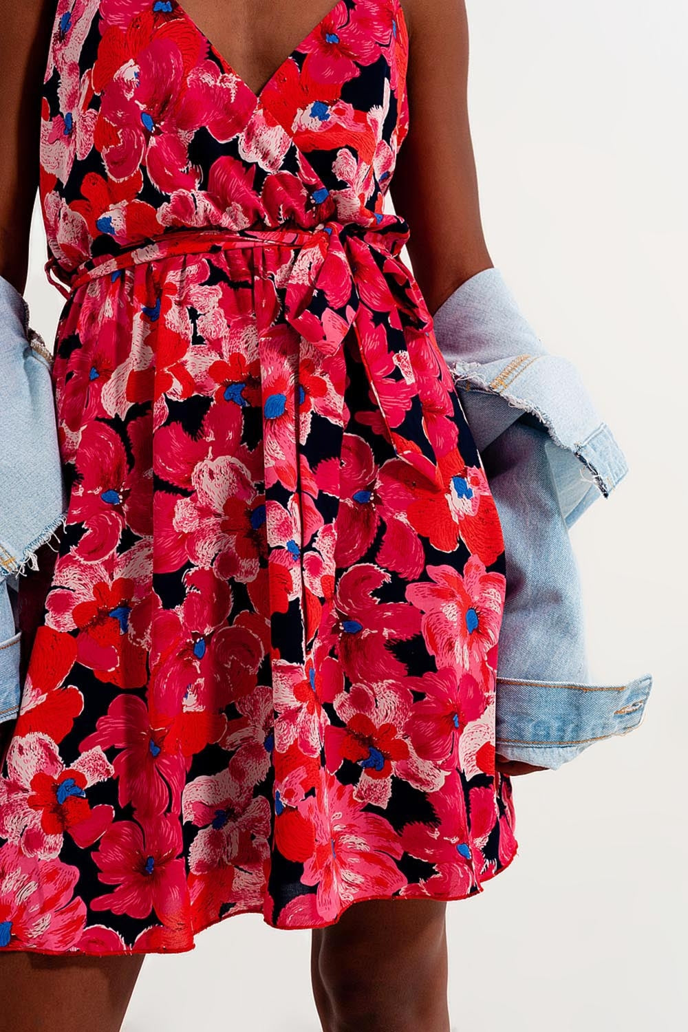 Hot pink short dress with flower print and straps Q2 Dresses BoutiqueLua