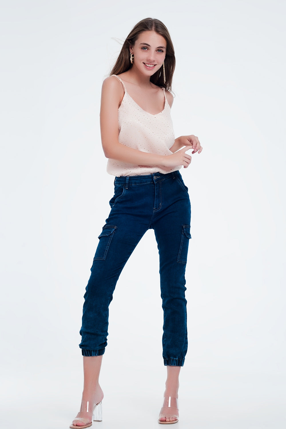 Jeans in navy with cargo pockets Q2 Jeans BoutiqueLua