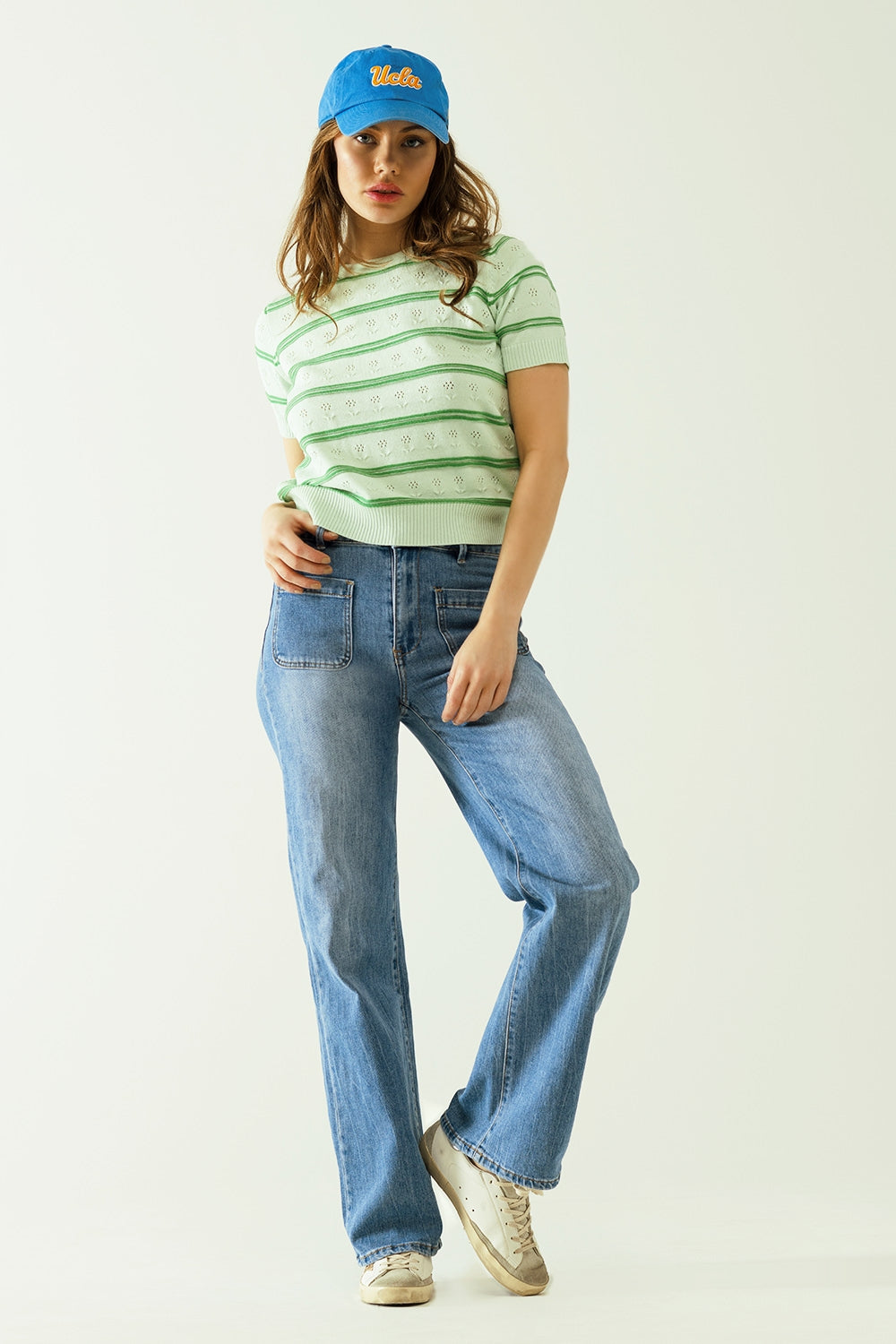 Jeans wide legs with front closure with metalic buttons and front pockets Q2 Jeans BoutiqueLua