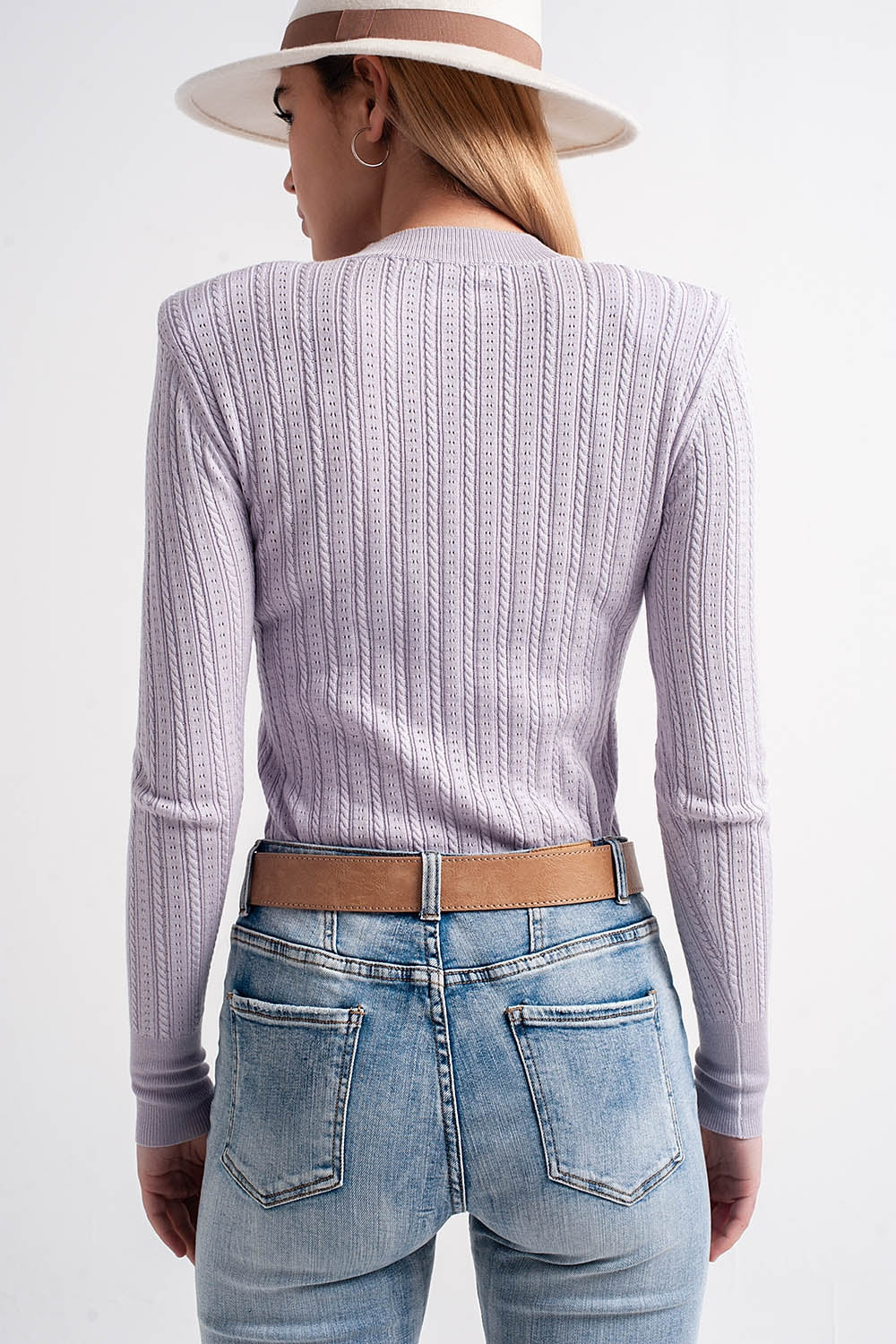 Jumper with shoulder pad in lilac Q2 Sweaters BoutiqueLua