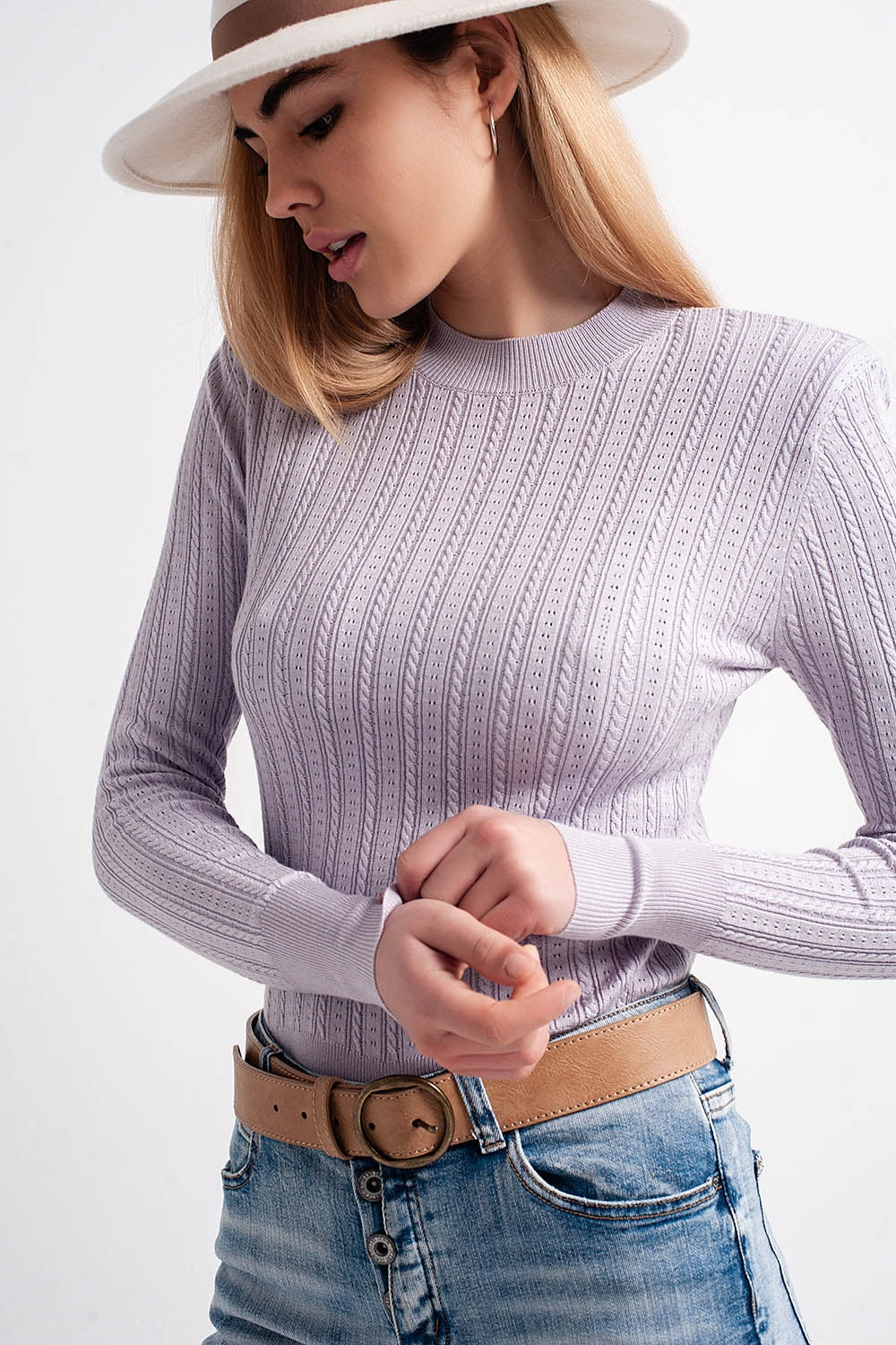 Jumper with shoulder pad in lilac Q2 Sweaters BoutiqueLua