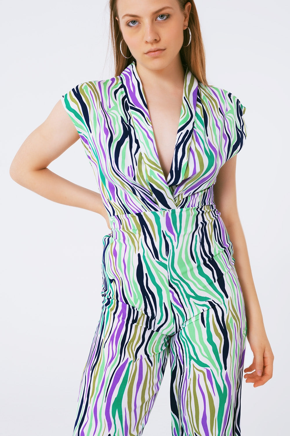 Jumpsuit With Smoking Collard in Multicolored Abstract Print Q2 Dresses BoutiqueLua