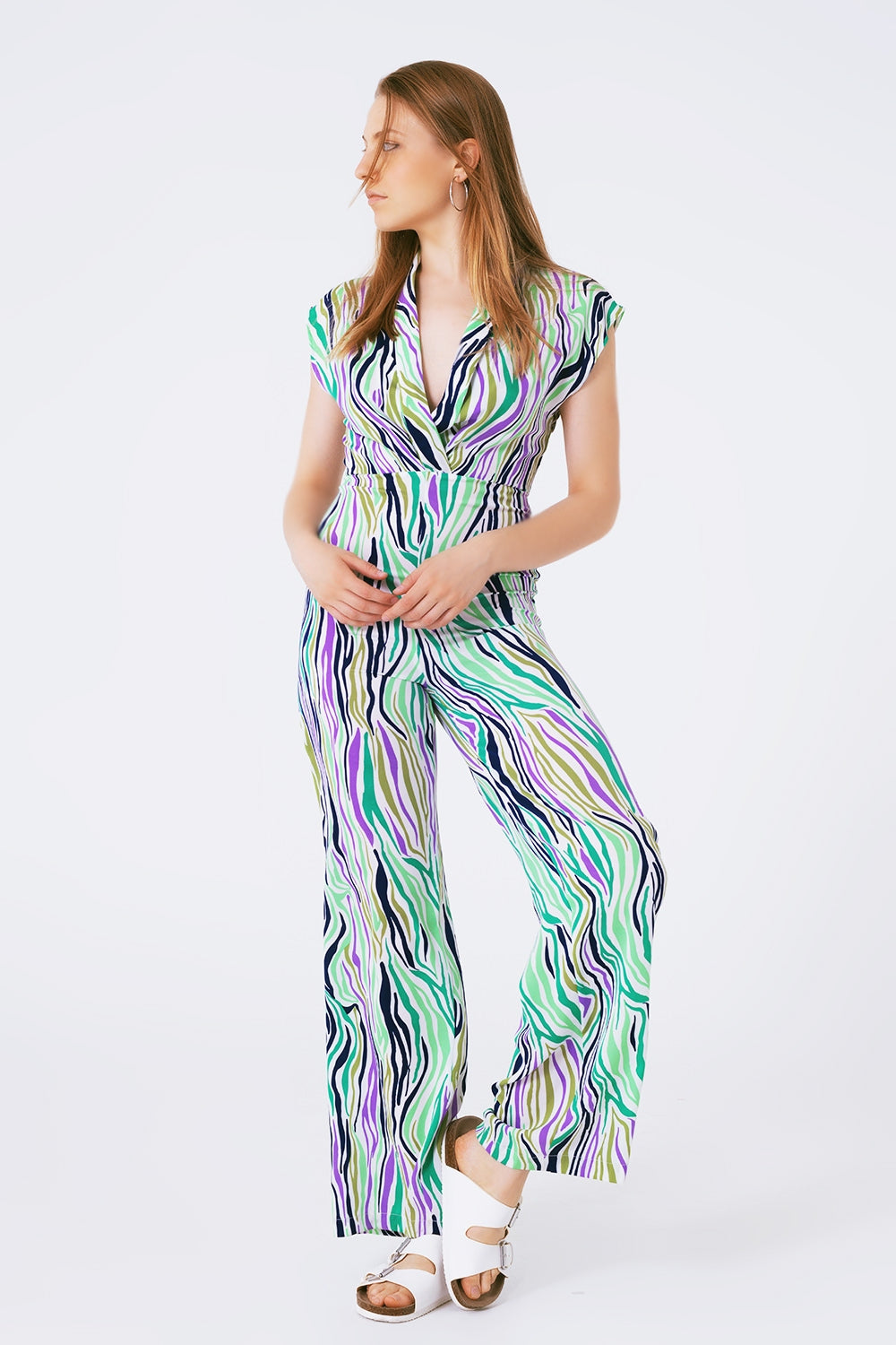 Jumpsuit With Smoking Collard in Multicolored Abstract Print Q2 Dresses BoutiqueLua