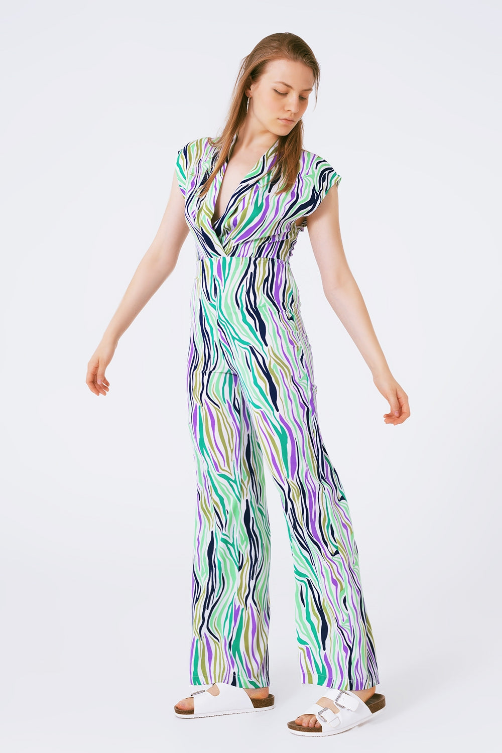 Jumpsuit With Smoking Collard in Multicolored Abstract Print Q2 Dresses BoutiqueLua