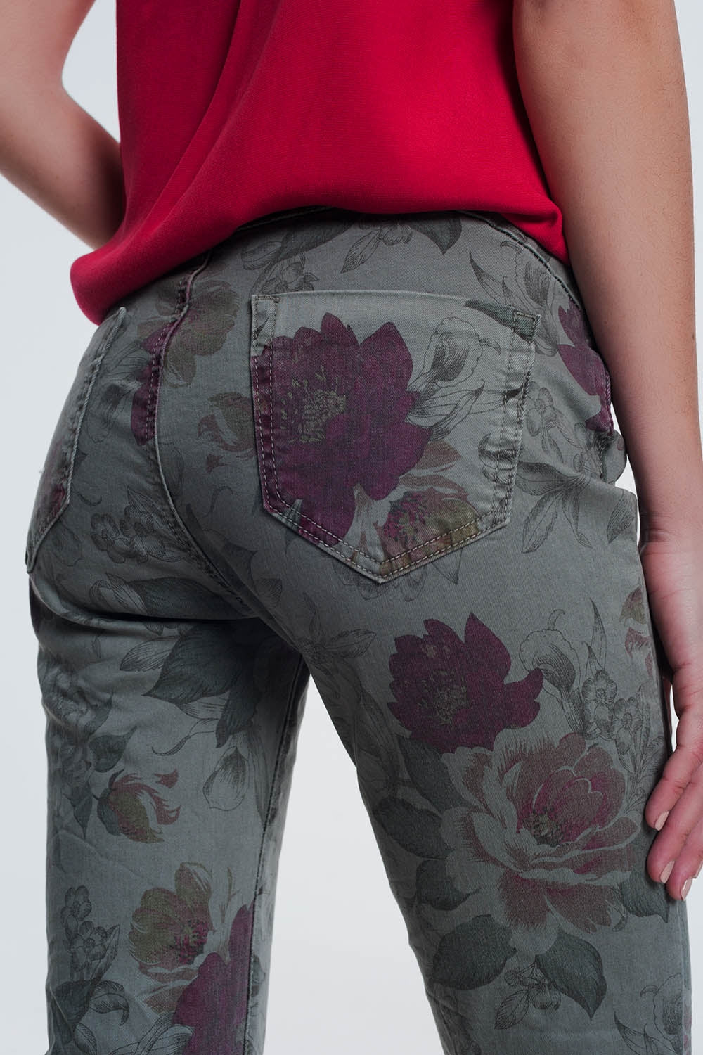 khaki boyfriend jeans with floral print Q2 Jeans BoutiqueLua