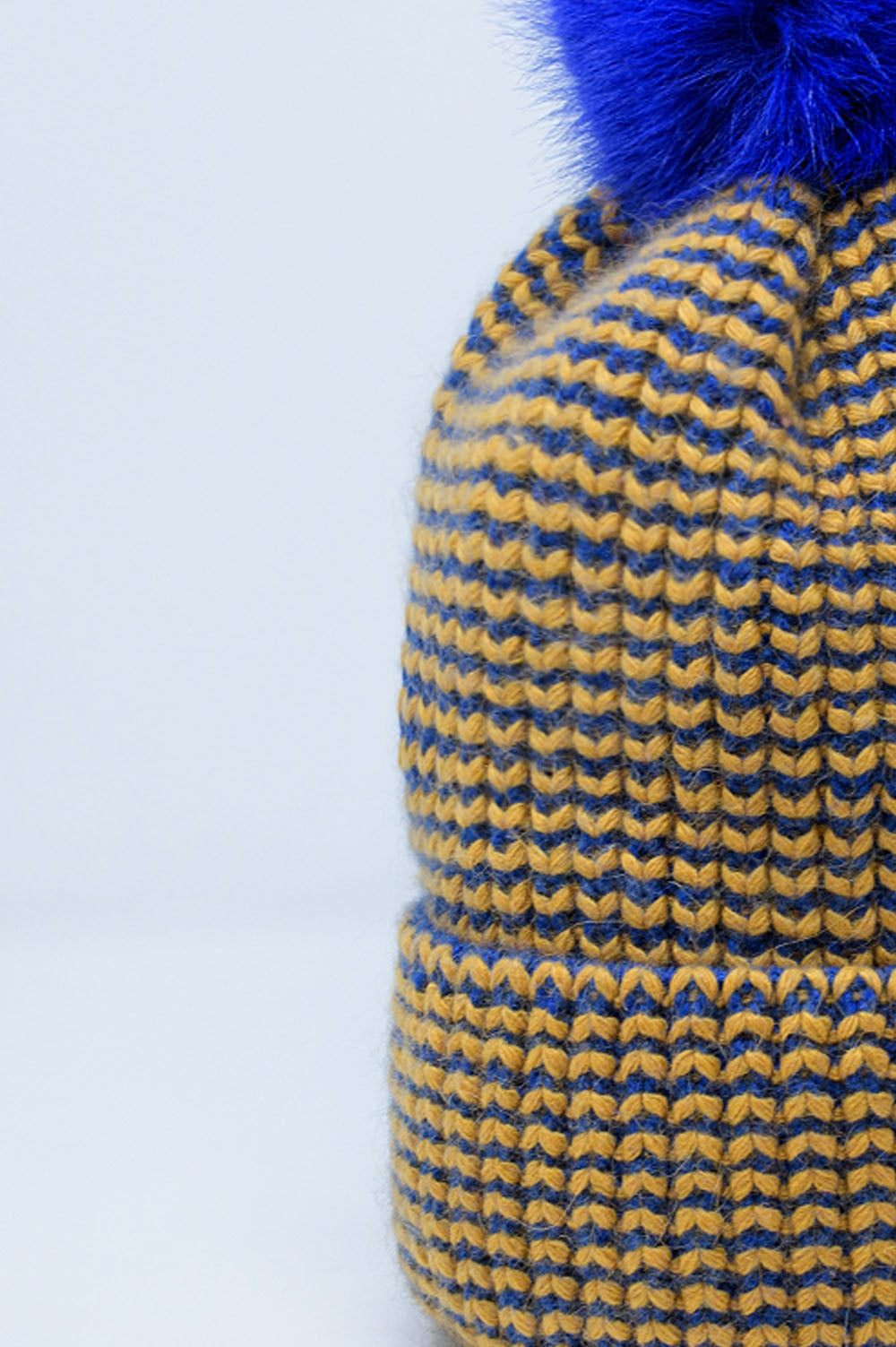 Knitted Beanie With Pom Pom in Blue and Yellow Q2 Hats BoutiqueLua