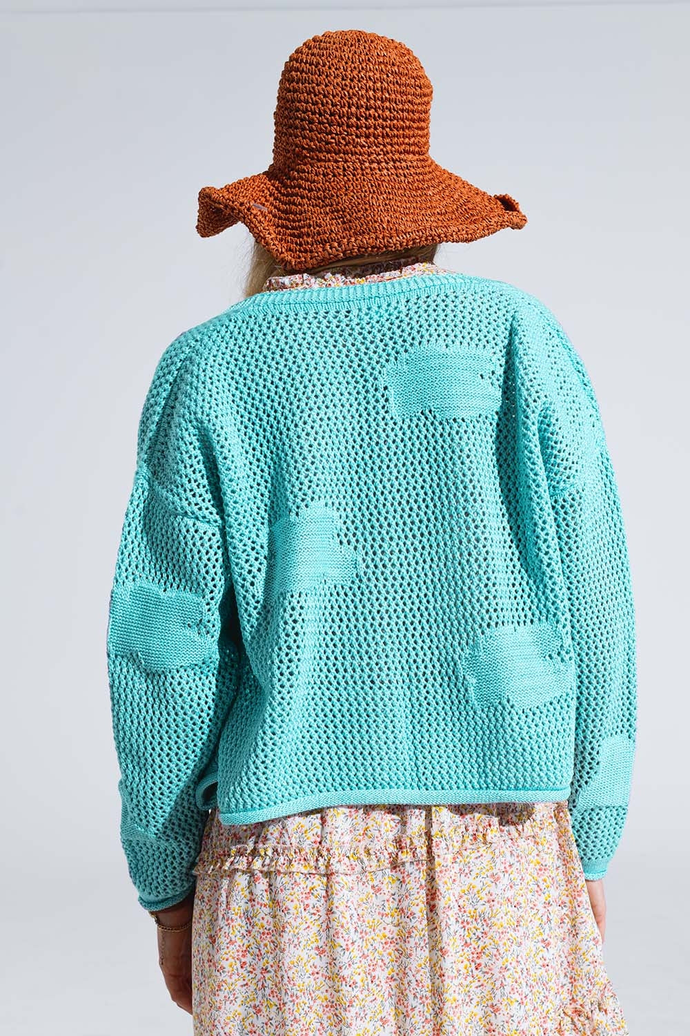 Knitted Crochet Cardigan With Knitted Clouds In light turquoise Q2 Sweaters BoutiqueLua