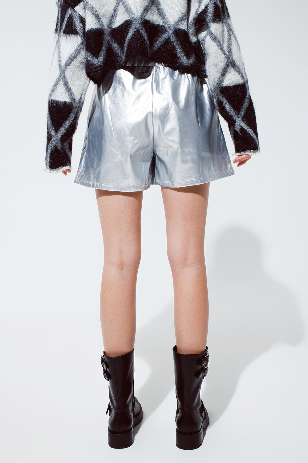 Leather silver metallic shorts Q2 Pants BoutiqueLua