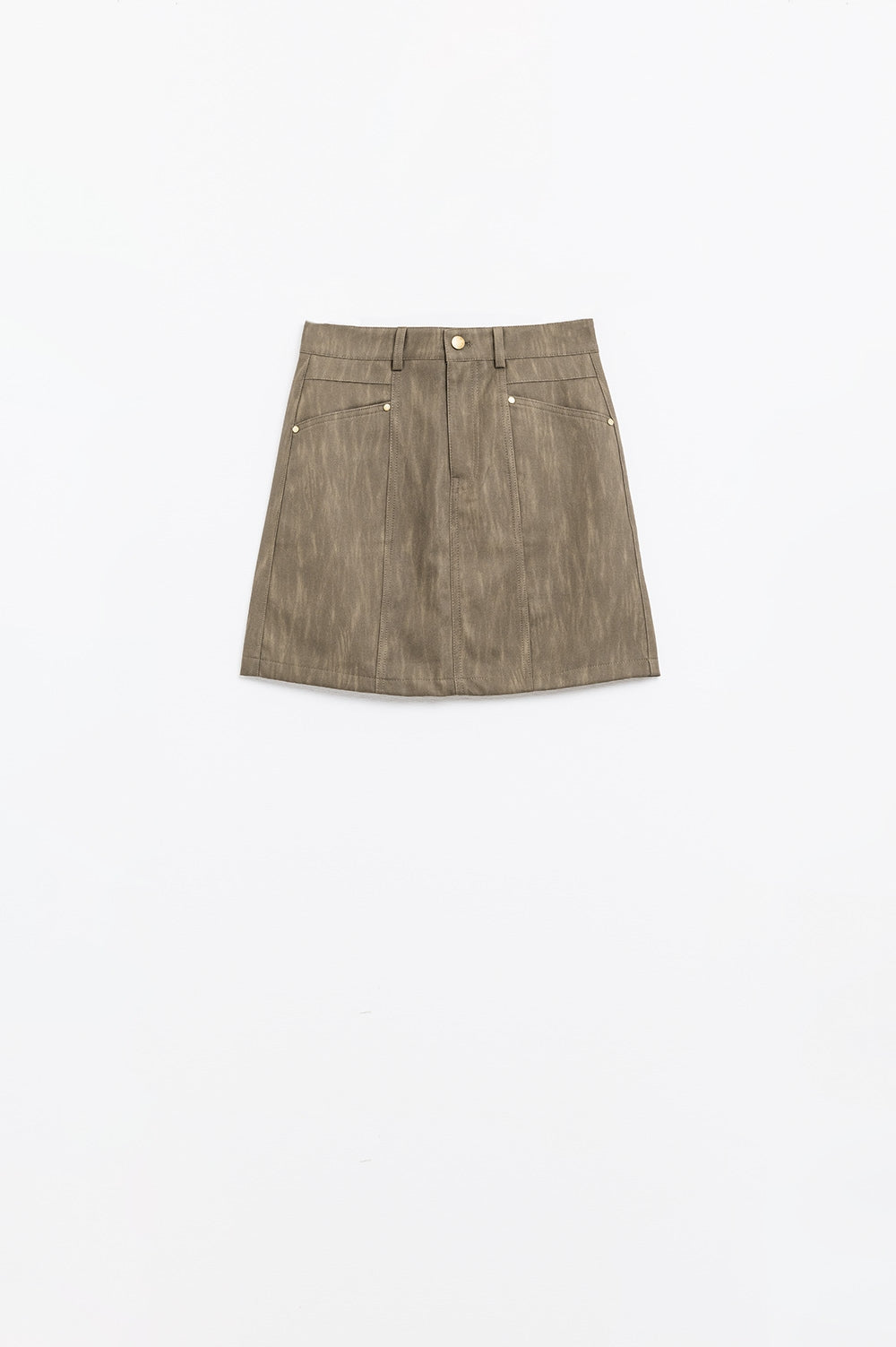 leatherette Straight mini skirt in brown with pockets