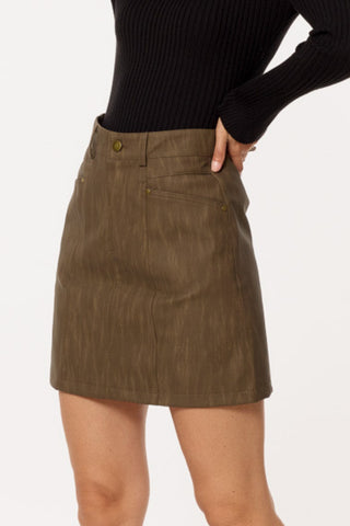 leatherette Straight mini skirt in brown with pockets