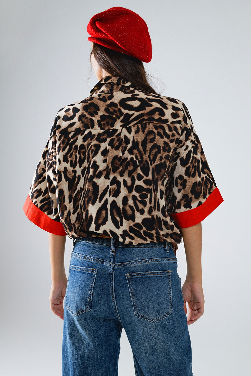 Leopard 3/4 Sleeves Shirt WIth Red Details Q2 Shirts BoutiqueLua