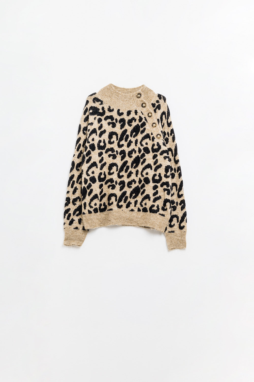 Leopard knit sweater with buttons on the side Q2 Sweaters BoutiqueLua