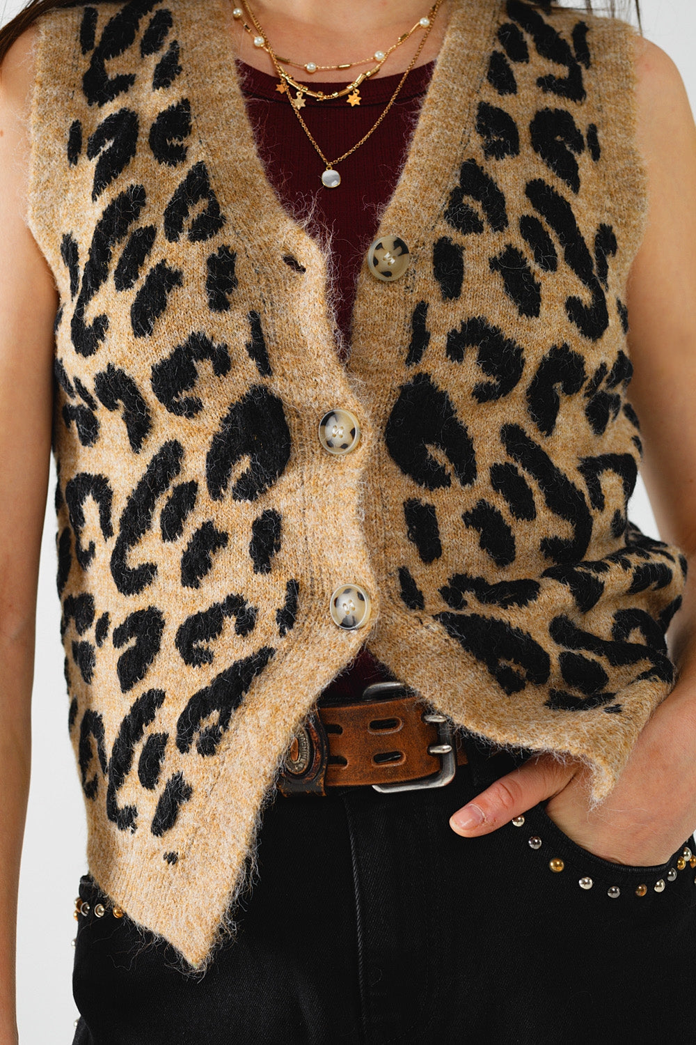 leopard print knitted vest Q2 Sweaters BoutiqueLua