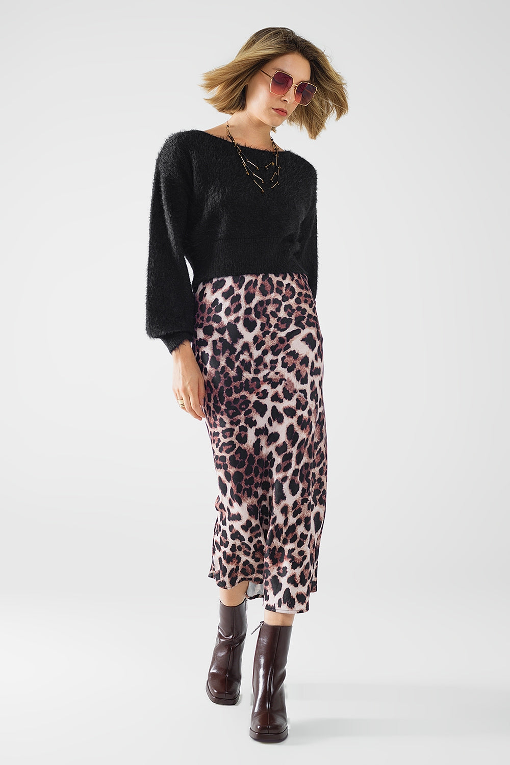 Leopard print mid-rise Flared midi skirt Q2 Skirts BoutiqueLua