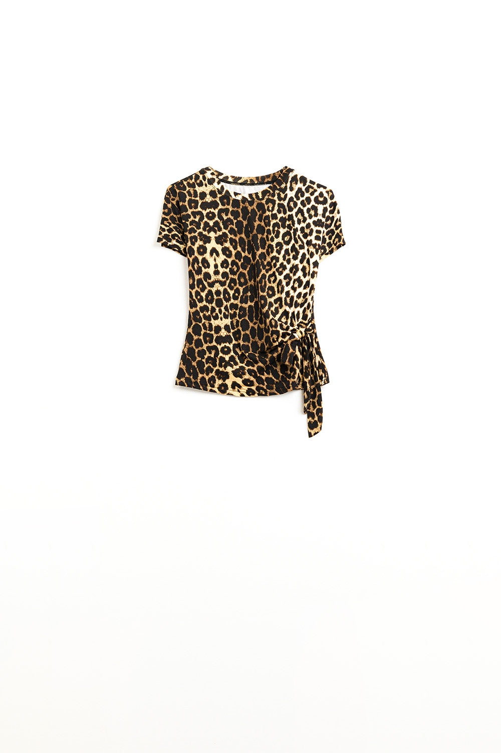 Leopard print Spandex t-shirt with bow detail Q2 Tops BoutiqueLua