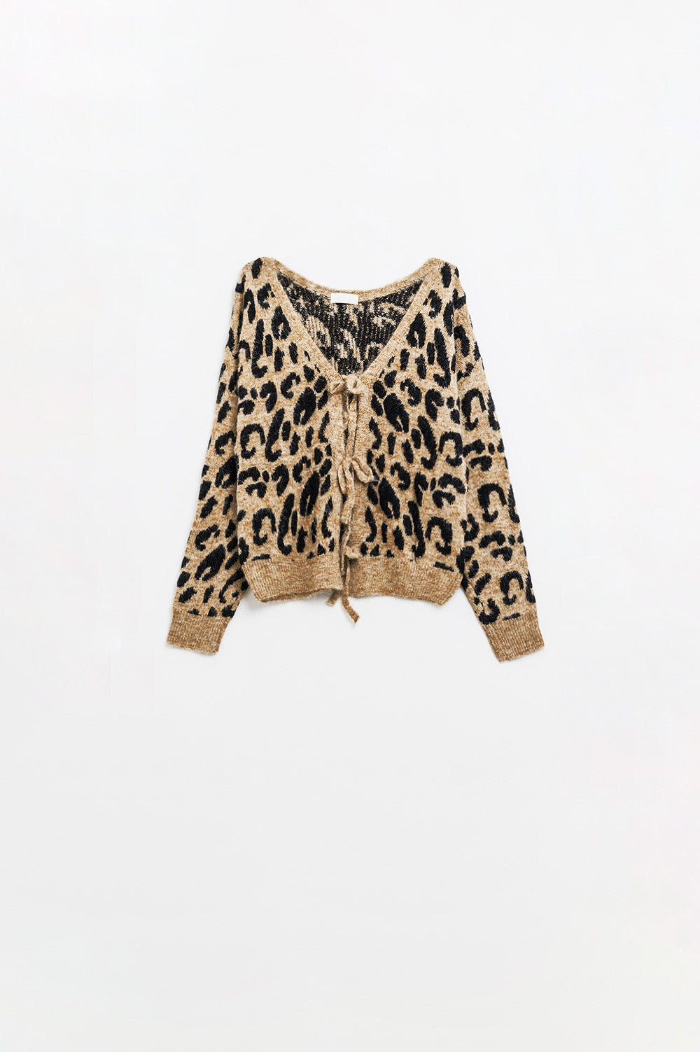 Leopard printed long sleeve cardigan with bows detail Q2 Sweaters BoutiqueLua