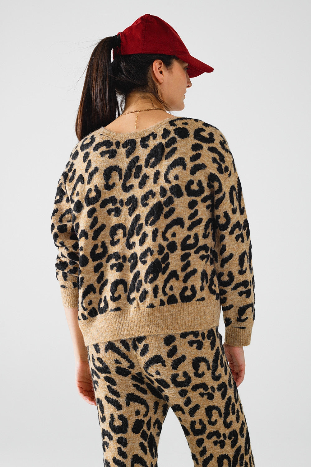 Leopard printed long sleeve cardigan with bows detail Q2 Sweaters BoutiqueLua