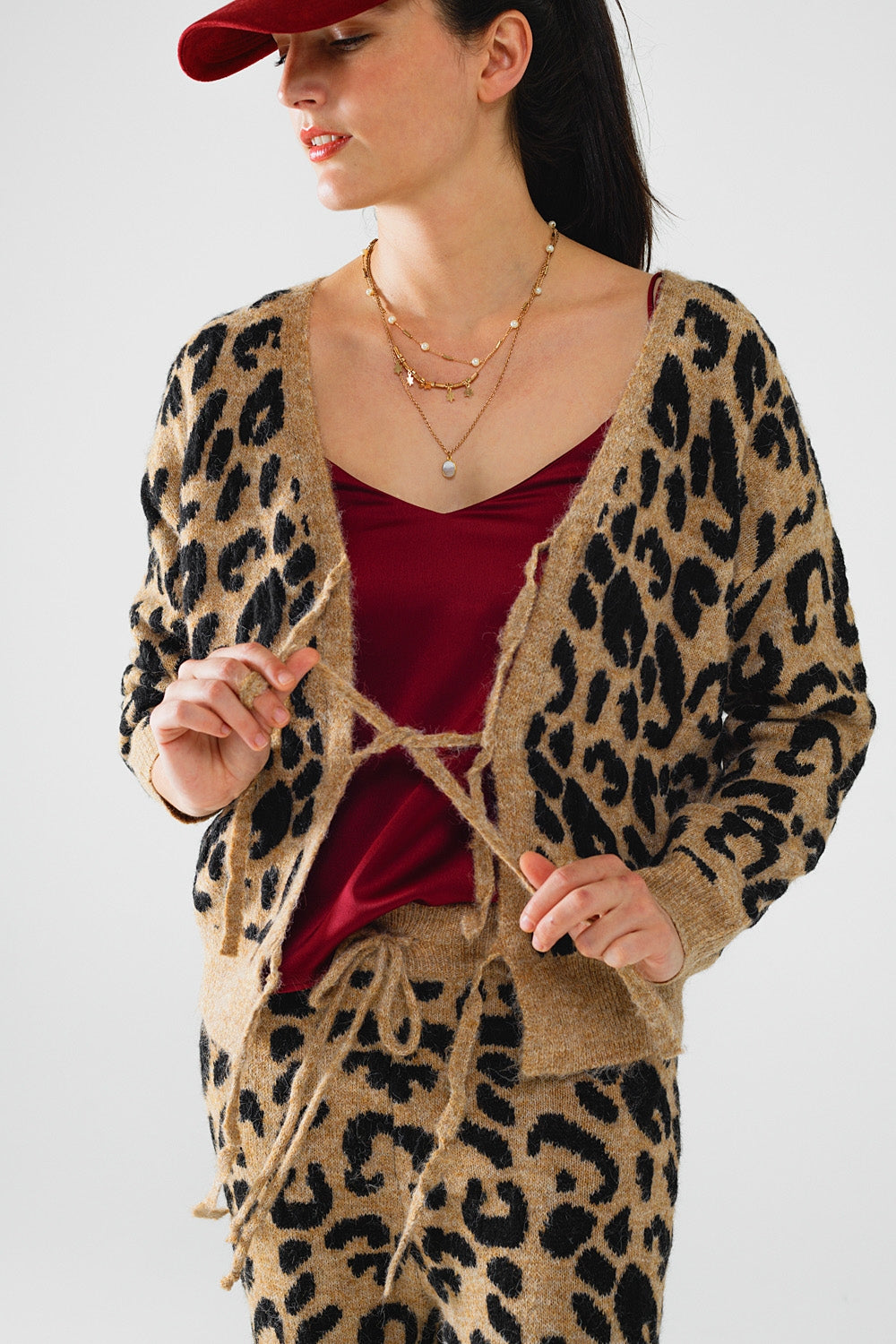 Leopard printed long sleeve cardigan with bows detail Q2 Sweaters BoutiqueLua