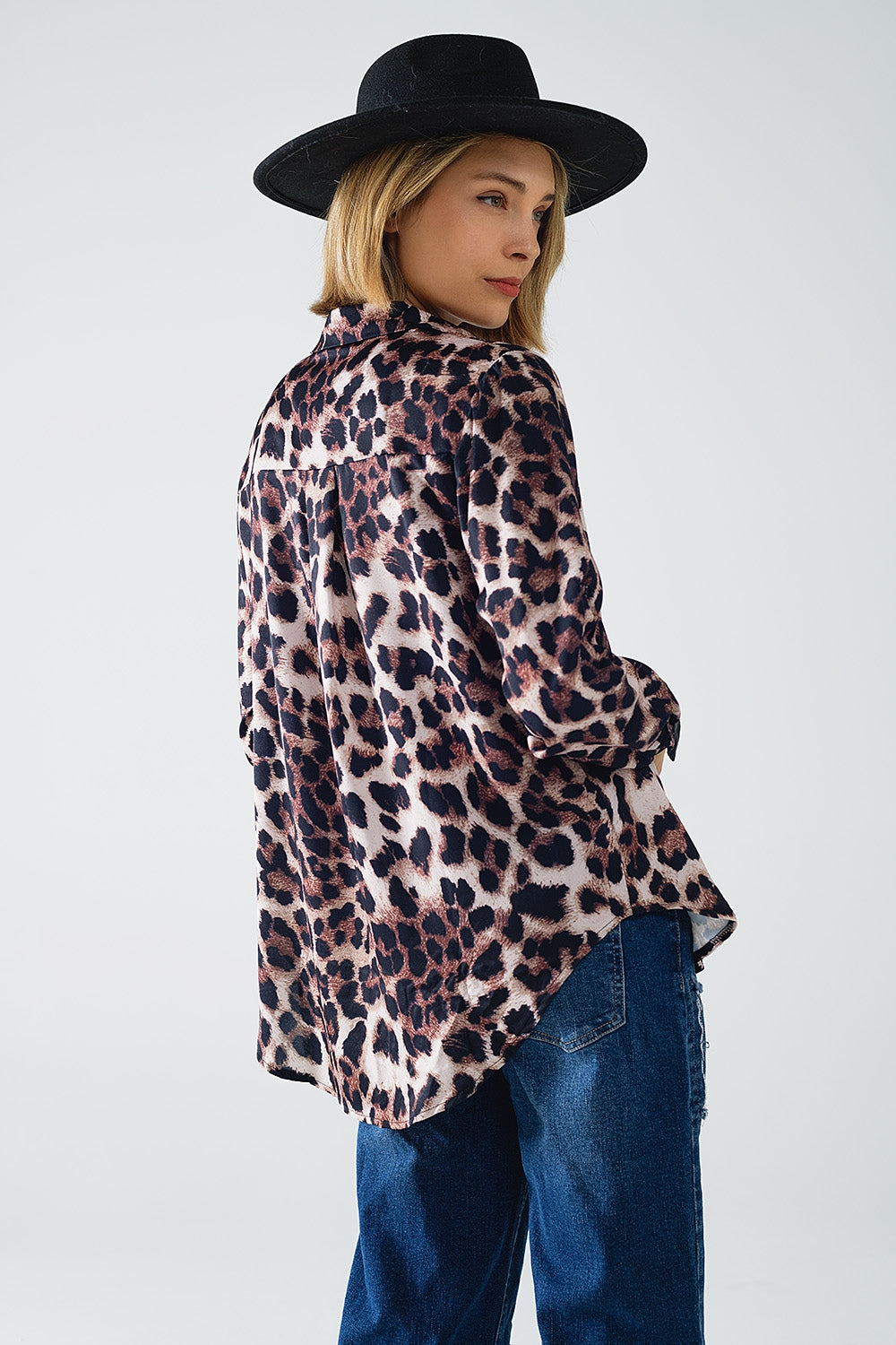 leopard shirt with black satin detail Q2 Shirts BoutiqueLua