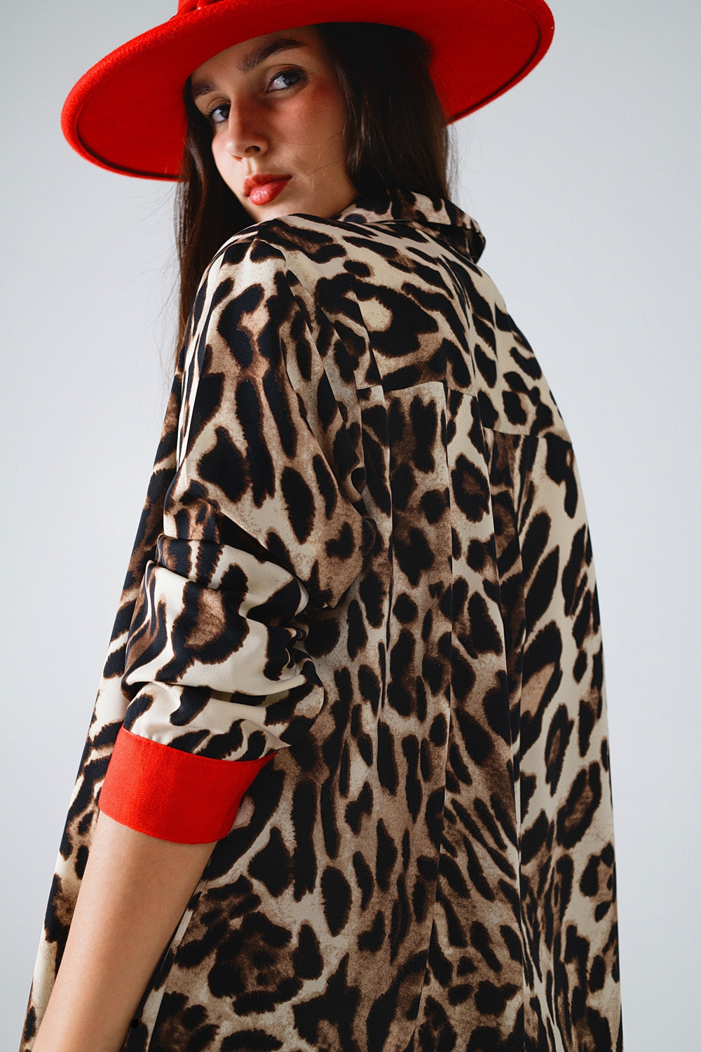 Leopard Shirt WIth Red Button Placket And Red Sleeves Detail Q2 Shirts BoutiqueLua