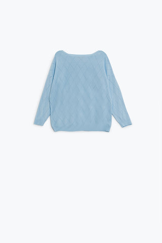 Light Blue Sweater In Argyle Print With Boat Neck