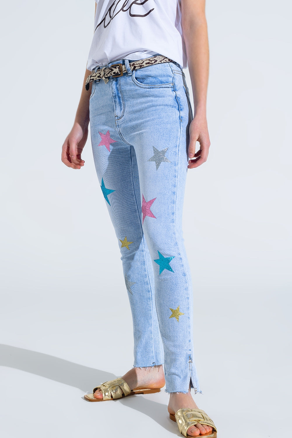 Light Wash Skinny Jeans With Stars On The Legs Q2 Jeans BoutiqueLua