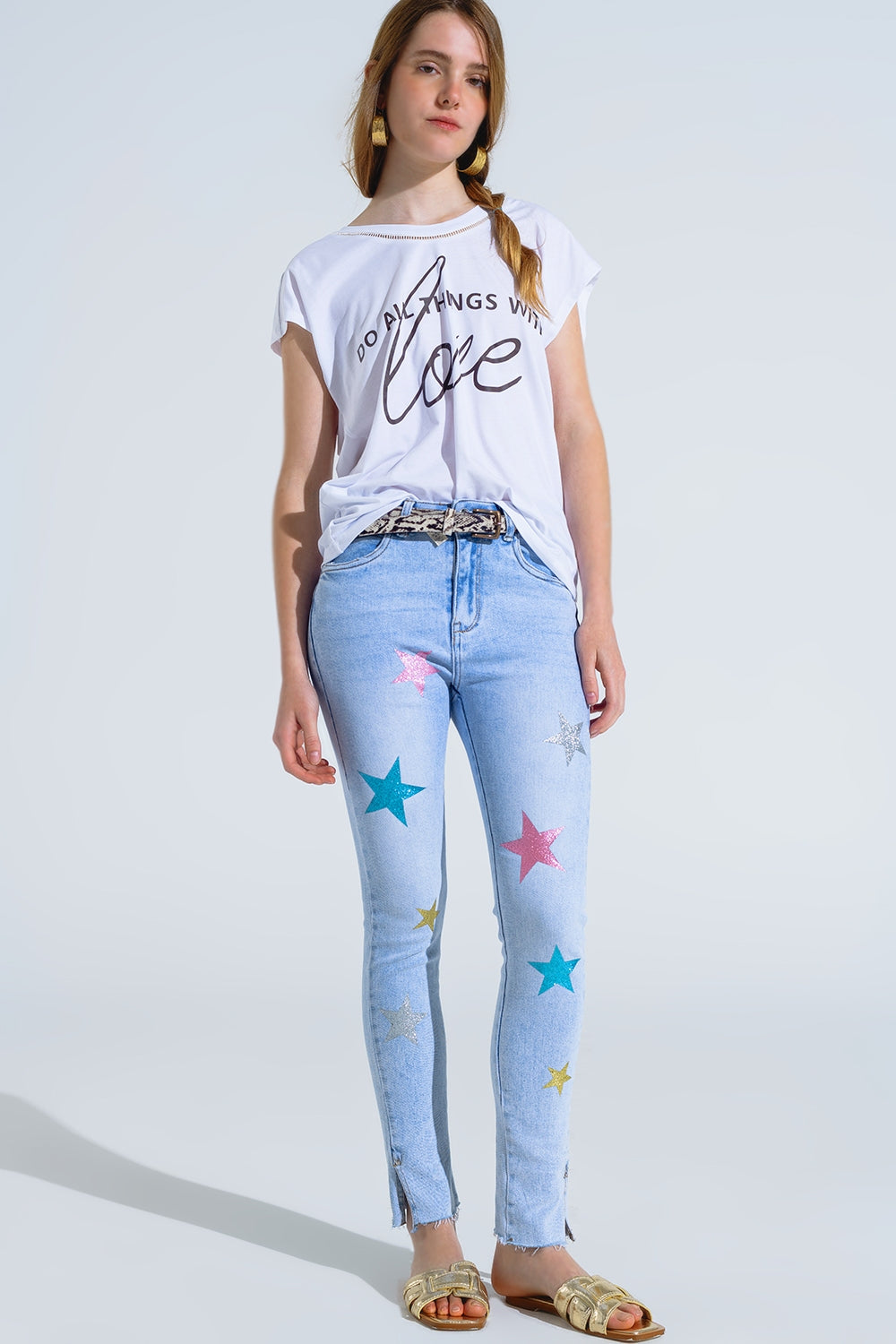 Light Wash Skinny Jeans With Stars On The Legs Q2 Jeans BoutiqueLua