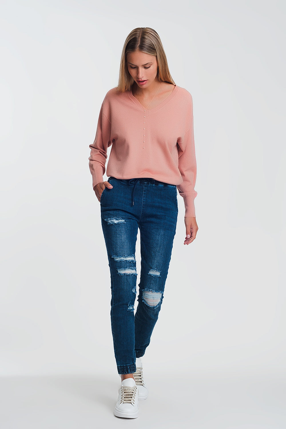 Lightweight jogger jeans in dark denim Q2 Jeans BoutiqueLua