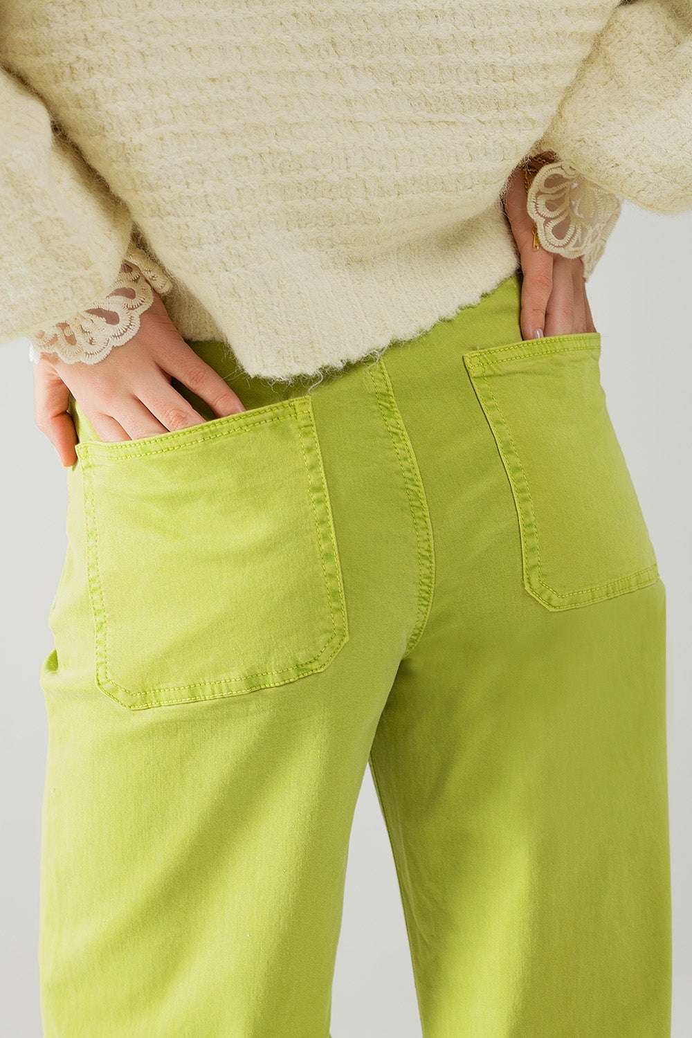 Lime Green Straight Leg Jeans With Front Pockets