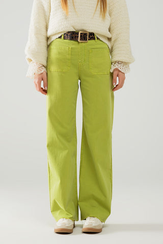 Lime Green Straight Leg Jeans With Front Pockets