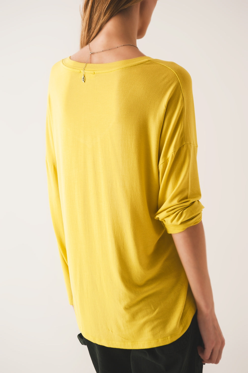 Lime long sleeve v neck top in modal