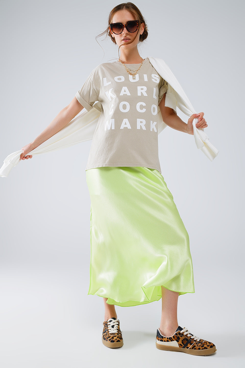 Lime Maxi Silk Skirt With Side Slit Q2 Skirts BoutiqueLua