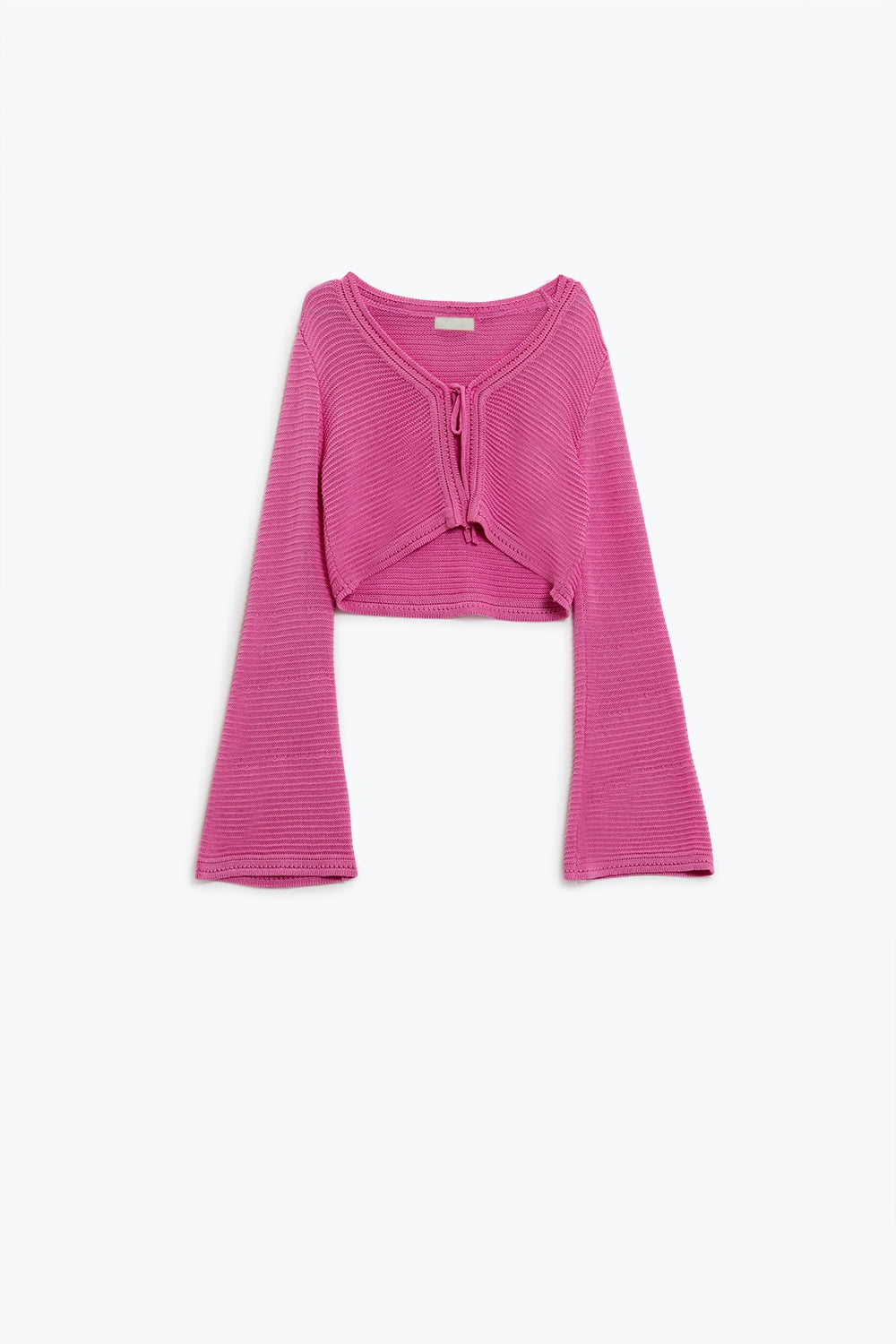 Q2 Long Bell Sleeve Knitted Cardigan in fuchsia With knot detail