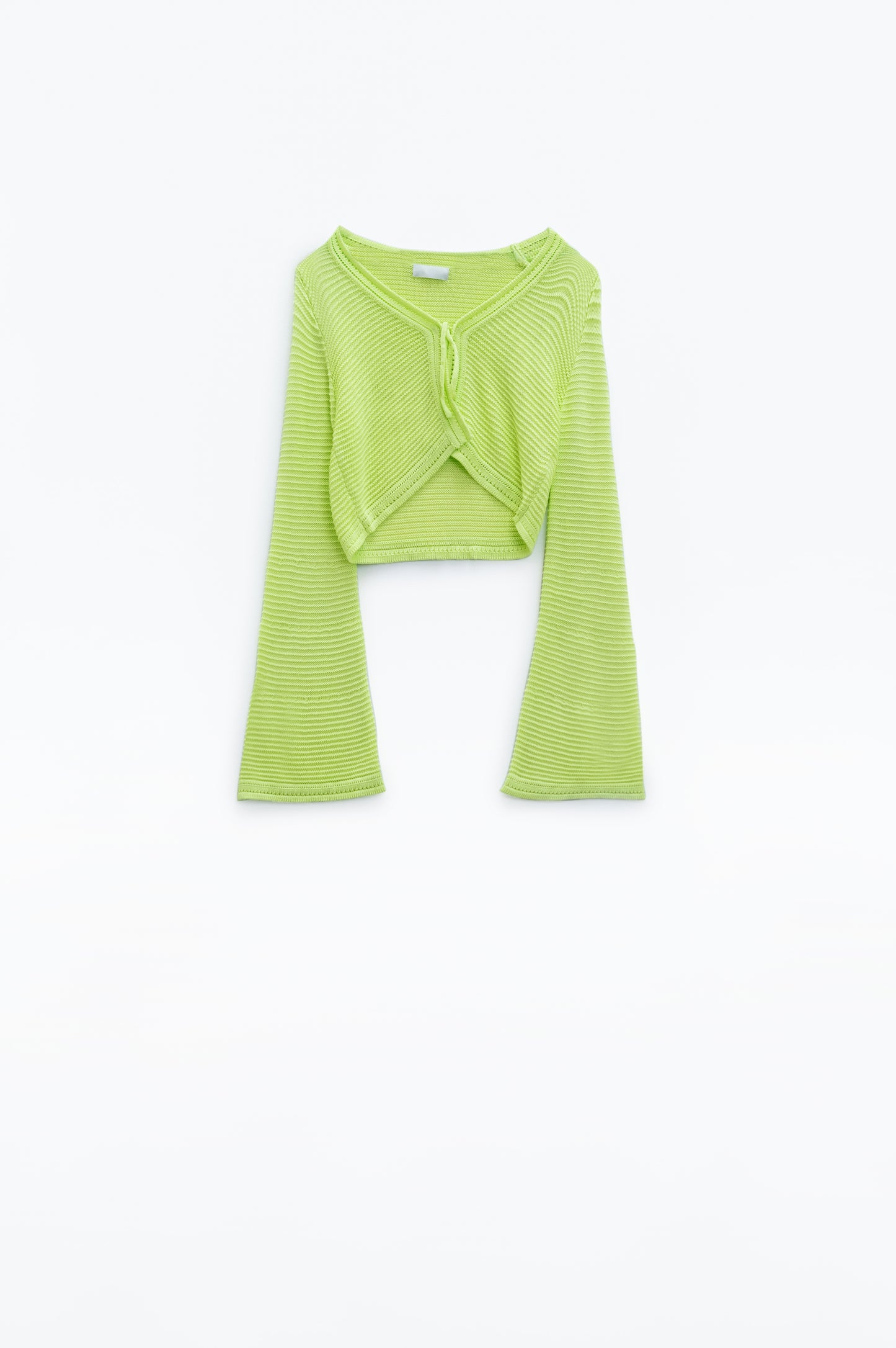 Long Bell Sleeve Knitted Cardigan in Lime Green With knot detail Q2 Sweaters BoutiqueLua