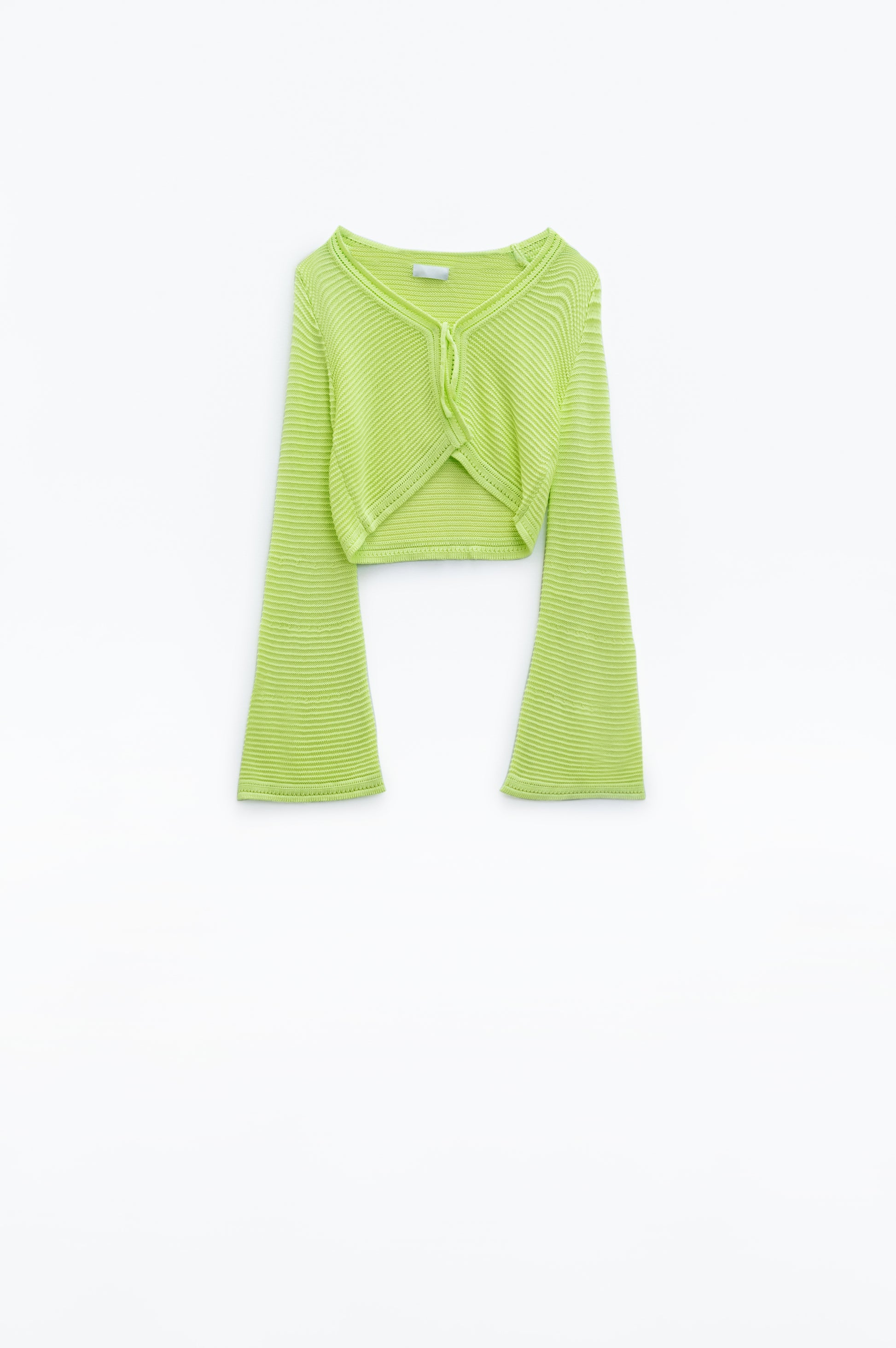 Long Bell Sleeve Knitted Cardigan in Lime Green With knot detail Q2 Sweaters BoutiqueLua