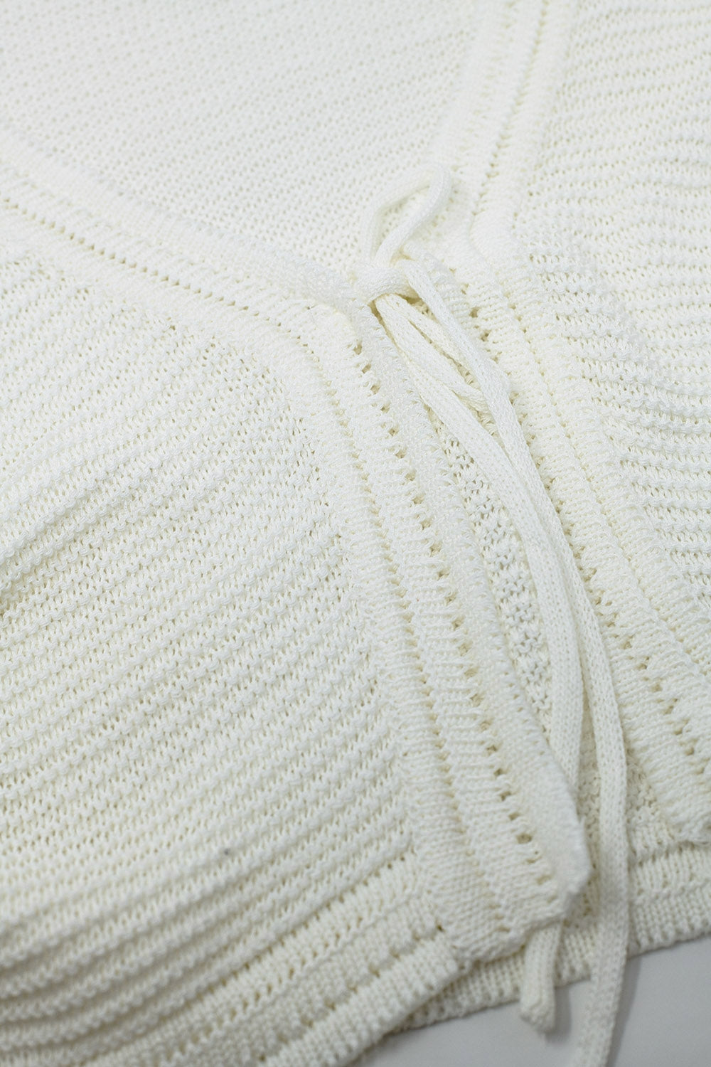 Long Bell Sleeve Knitted Cardigan in white With knot detail