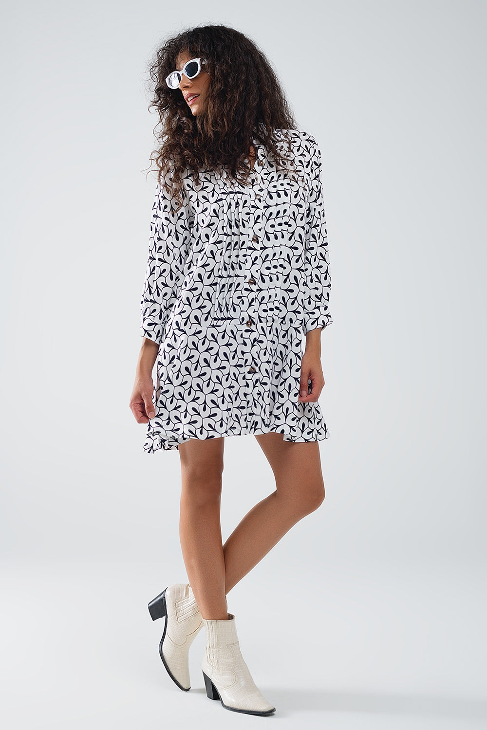 Long sleeve polo collar dress with abstract print Q2 Dresses BoutiqueLua