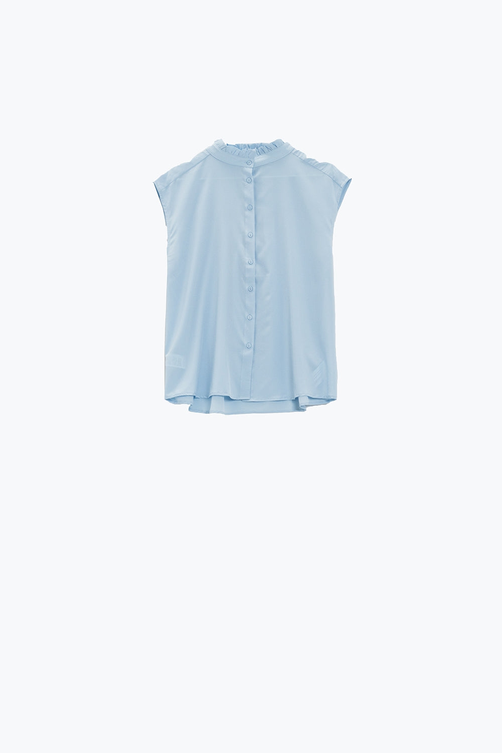 Mao Collar Sleeveless Blue Button up Blouse Q2 Shirts BoutiqueLua