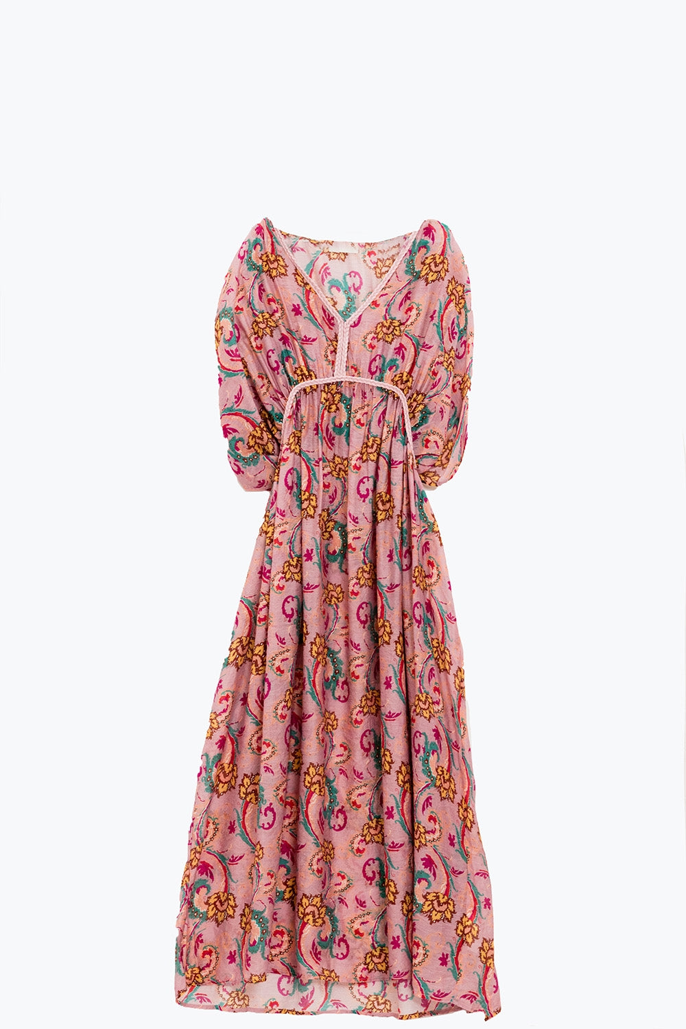 Maxi Dress In Pink With Braided Seams And Flower Print Q2 Dresses BoutiqueLua