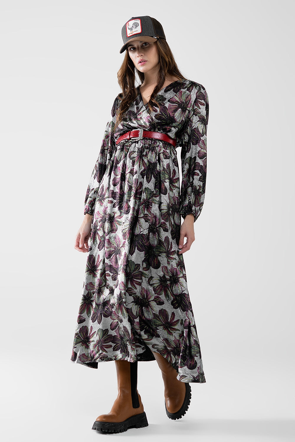 maxi dress with metallic effect flower print