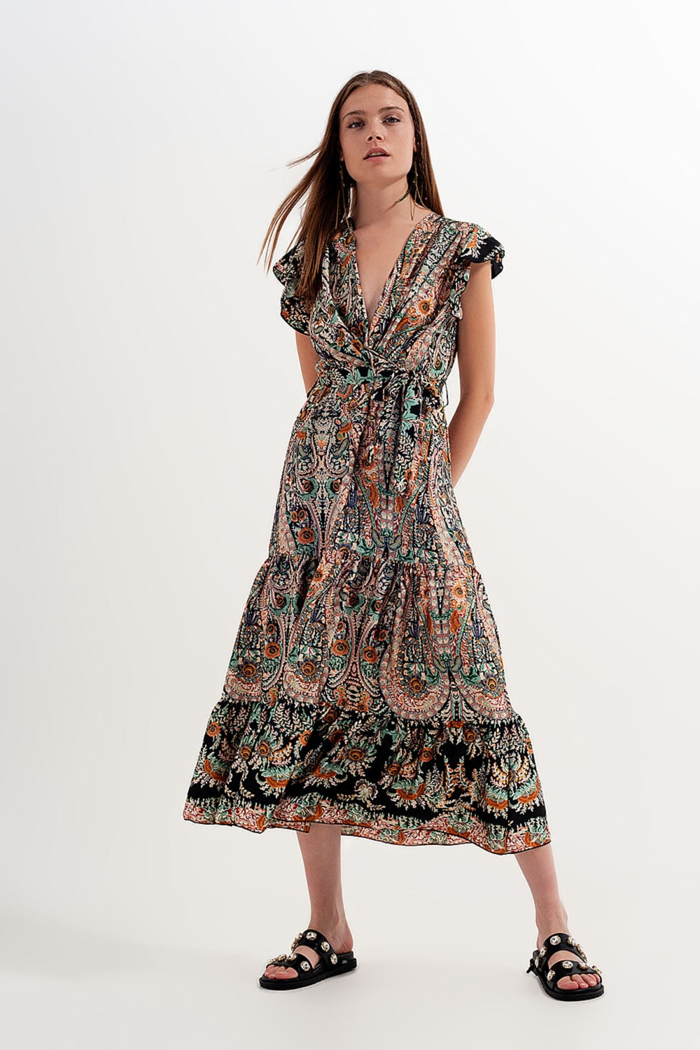 Maxi dress with tiered skirt in mixed paisely print Q2 Dresses BoutiqueLua