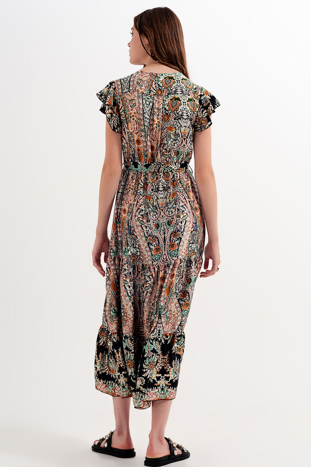 Maxi dress with tiered skirt in mixed paisely print Q2 Dresses BoutiqueLua