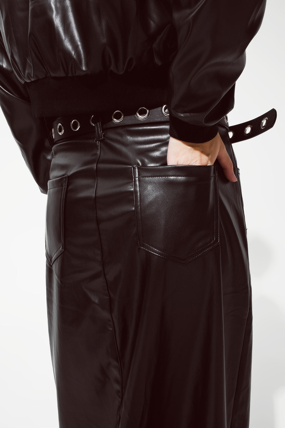 Maxi faux leather skirt with cut at the front Q2 Skirts BoutiqueLua