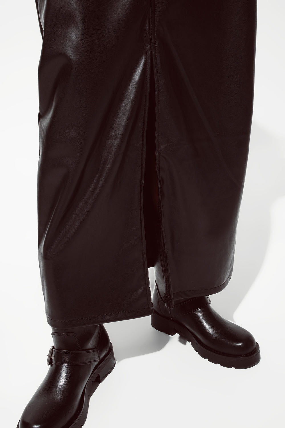 Maxi faux leather skirt with cut at the front Q2 Skirts BoutiqueLua