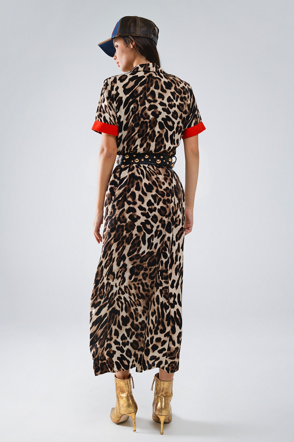 Maxi Leopard Button-Down Dress With Red Details Q2 Dresses BoutiqueLua