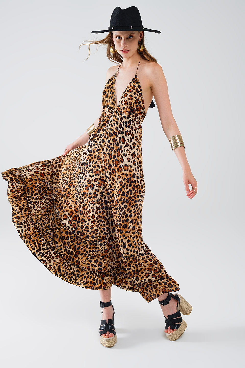 maxi leopard print boho dress with open back Q2 Dresses BoutiqueLua