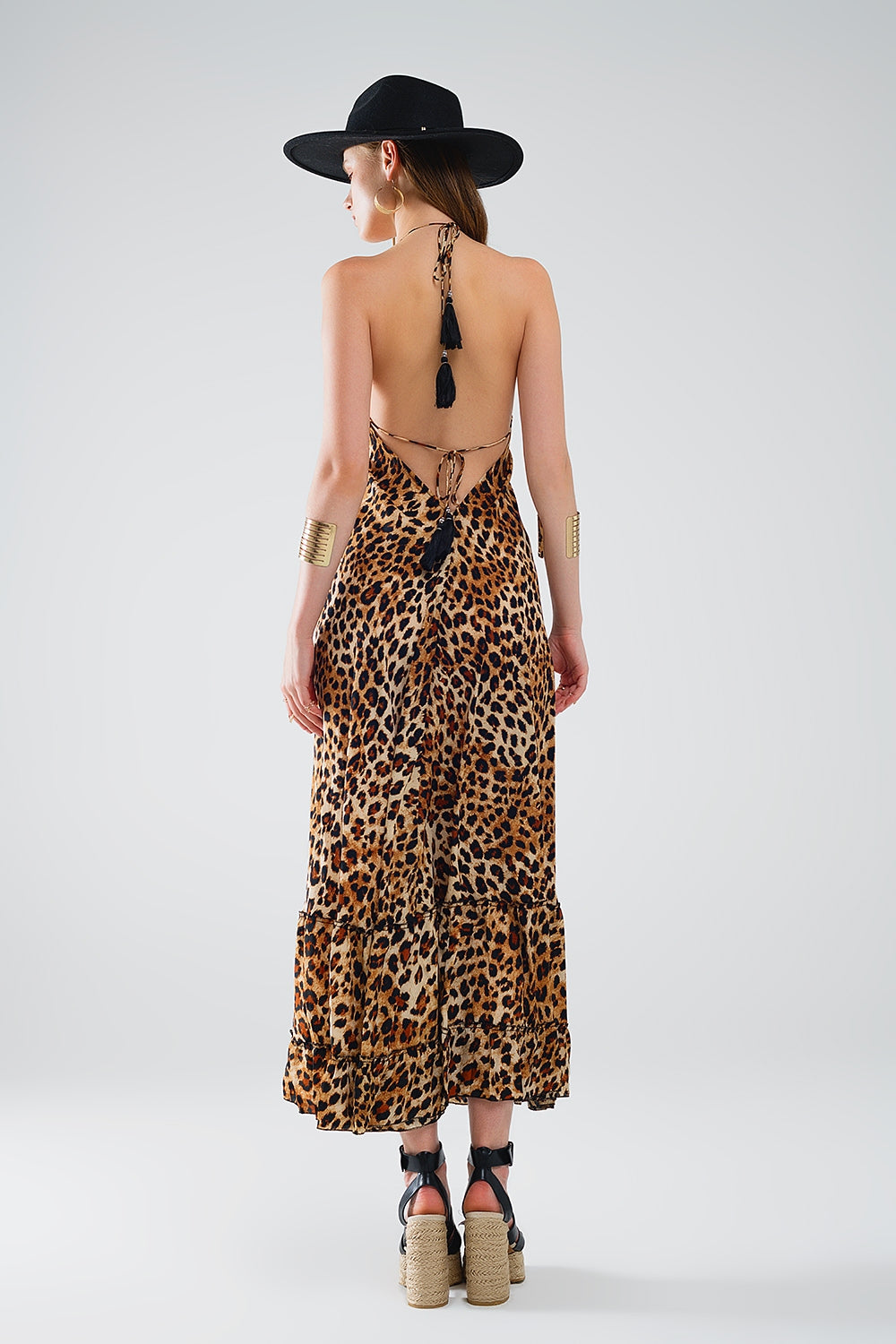 maxi leopard print boho dress with open back Q2 Dresses BoutiqueLua