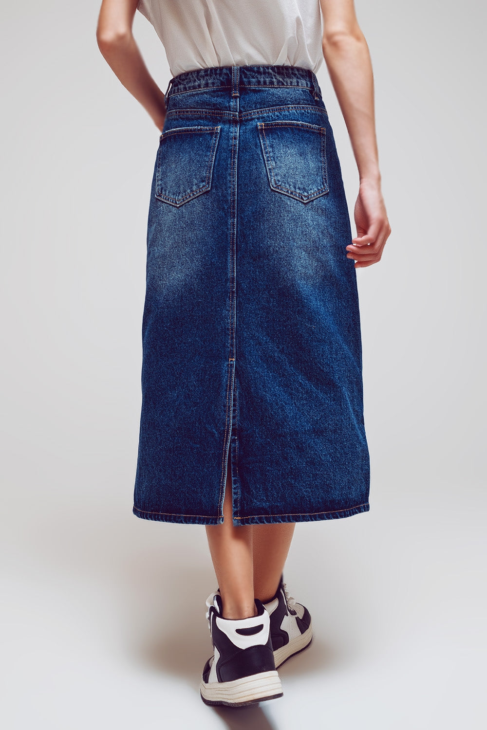 Maxi Pencil Denim Skirt With Panel Details In The Front Q2 Skirts BoutiqueLua