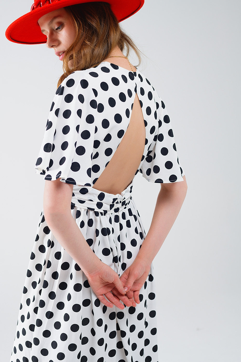 Maxi polka dot dress with open back detail Q2 Dresses BoutiqueLua