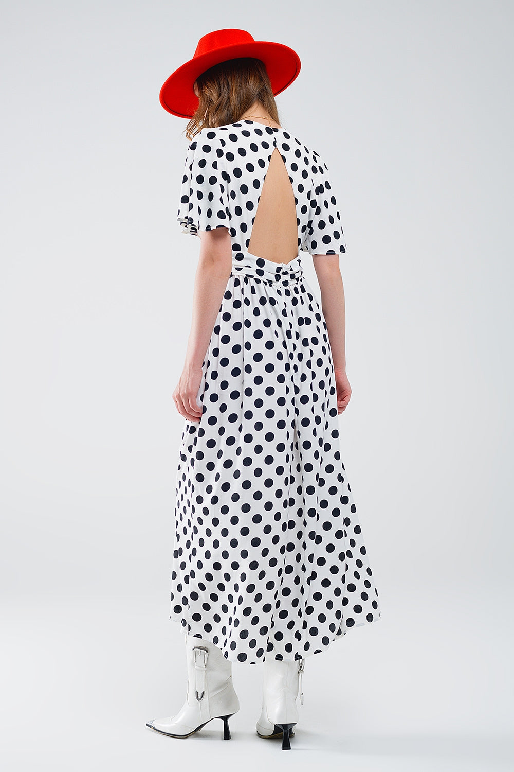 Maxi polka dot dress with open back detail Q2 Dresses BoutiqueLua